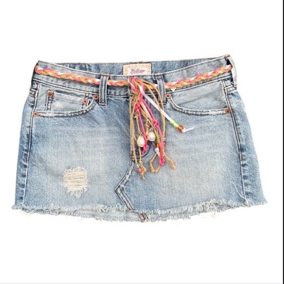 Rare Hollister Y2K Jean Skirt w Beach Barbie PINK Raffia Belt ⭐️⭐️⭐️⭐️⭐️ - Picture 11 of 11